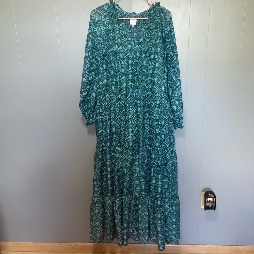 J. Marie Norah Long Sleeve Tiered Maxi Dress Teal Medium
